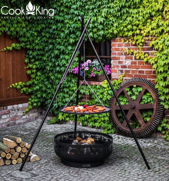 Schwenkgrill 180 cm - Grillrost aus Rohstahl Ø 70cm und exclusive 80cm Feuerschale