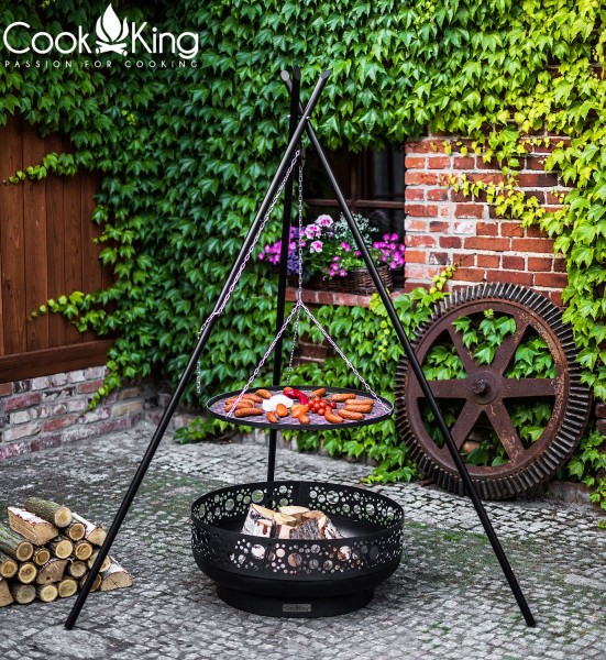 Schwenkgrill 180 cm - Grillrost aus Rohstahl Ø 60cm und hochwertige 80cm Feuerschale