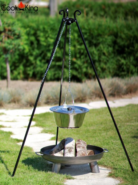 Schwenkgrill 180 cm mit Edelstahltopf 10L und Feuerschale Ø 70cm